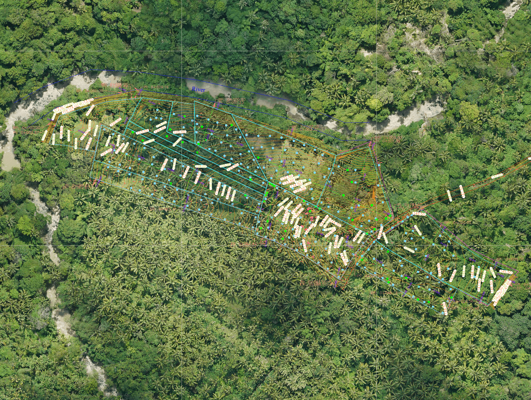 Satellite view of a Nirvana Islands development site