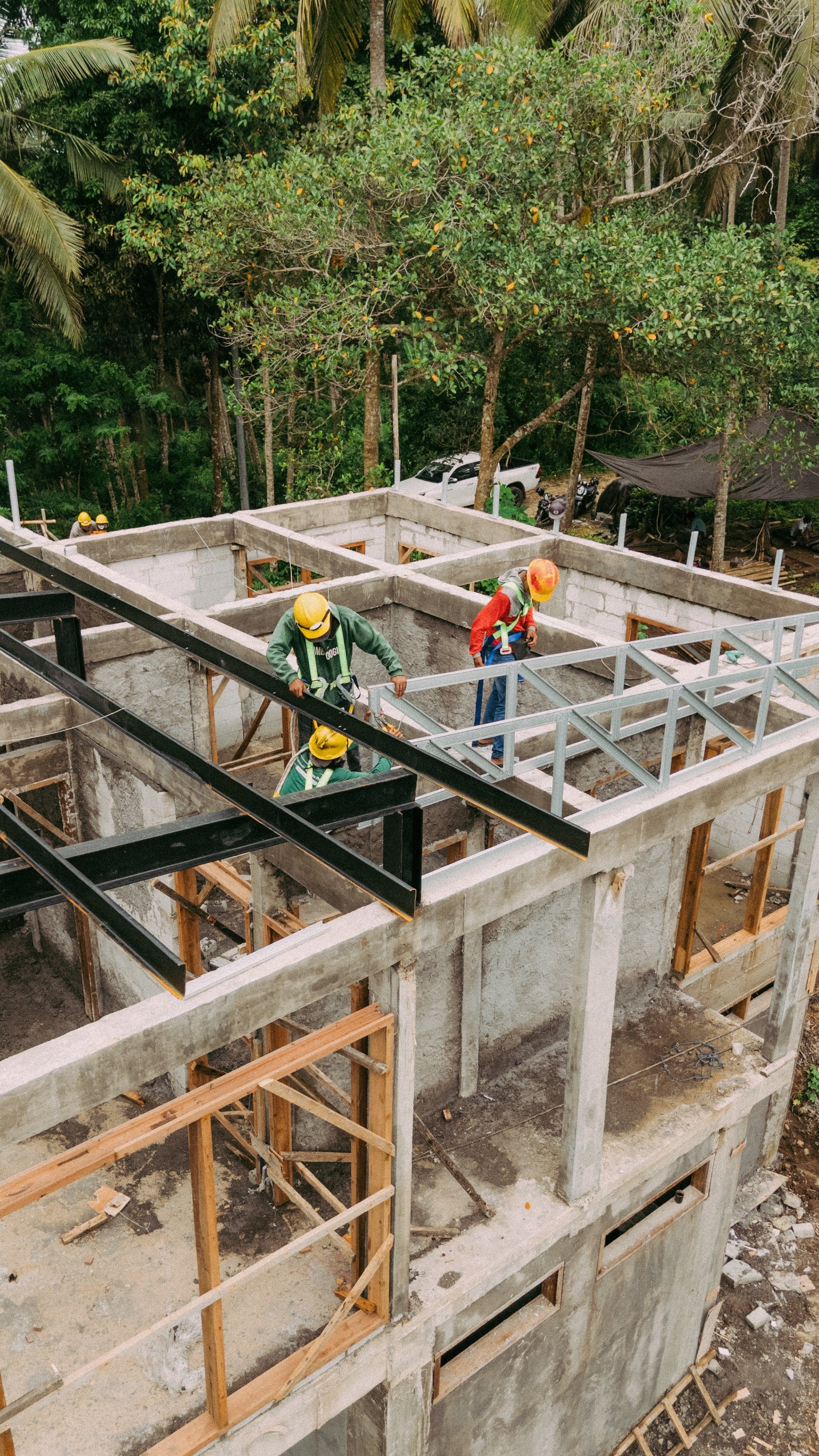 On-site construction work on a Nirvana Islands build in Bali