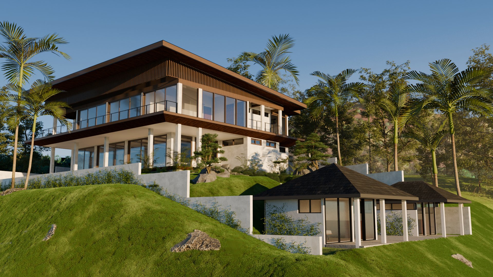 Cocoa Tree House — completed hillside villa in Tabanan, Bali